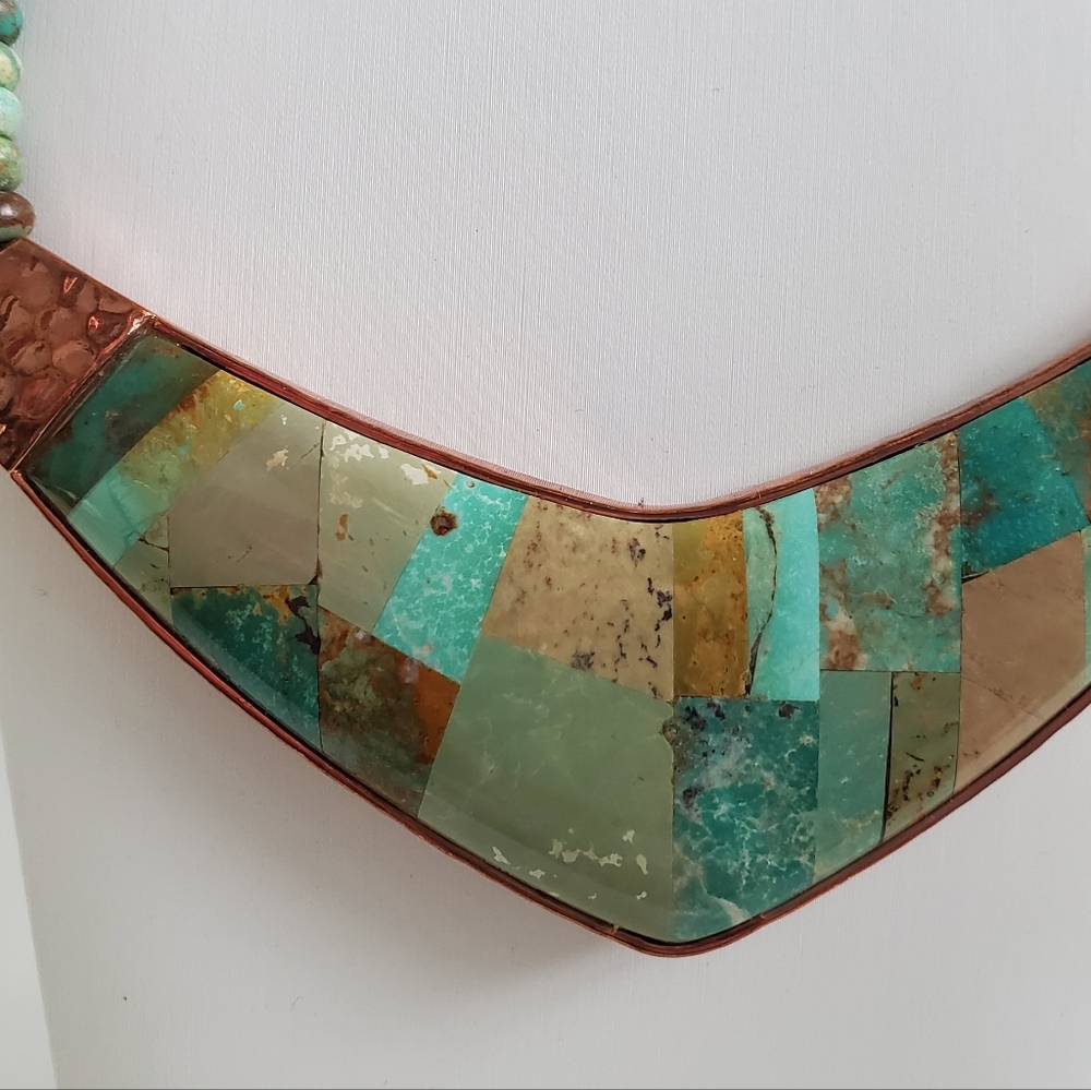 Copper Gold Turquoise Inlaid Native Necklace - Picture 9 of 9